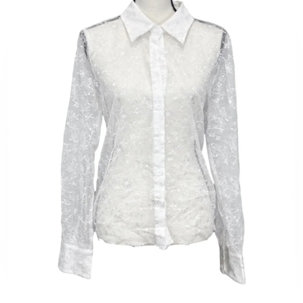 bundle 3 or more Blue B Lace Sheer Metallic Shirt NWT